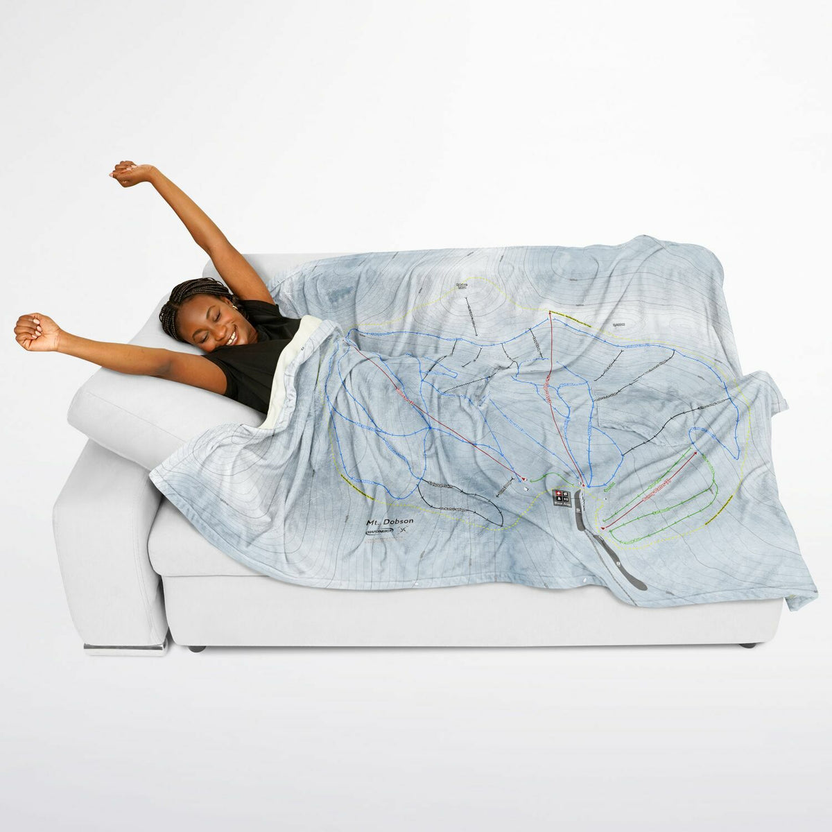 Mt Dobson, New Zealand Ski Resort Map Flannel Blanket Poncho