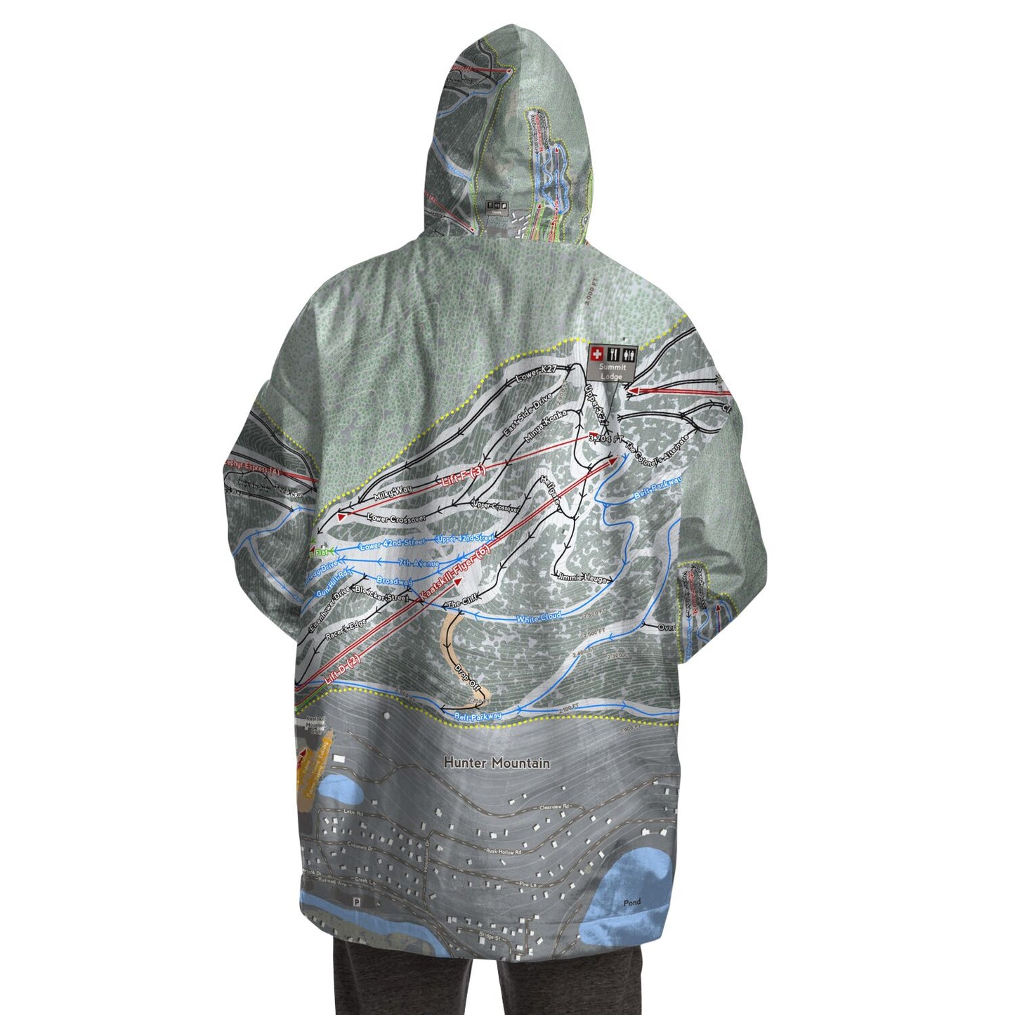 Hunter Mountain, New York Ski Trail Map - Snug Hoodie - Powderaddicts
