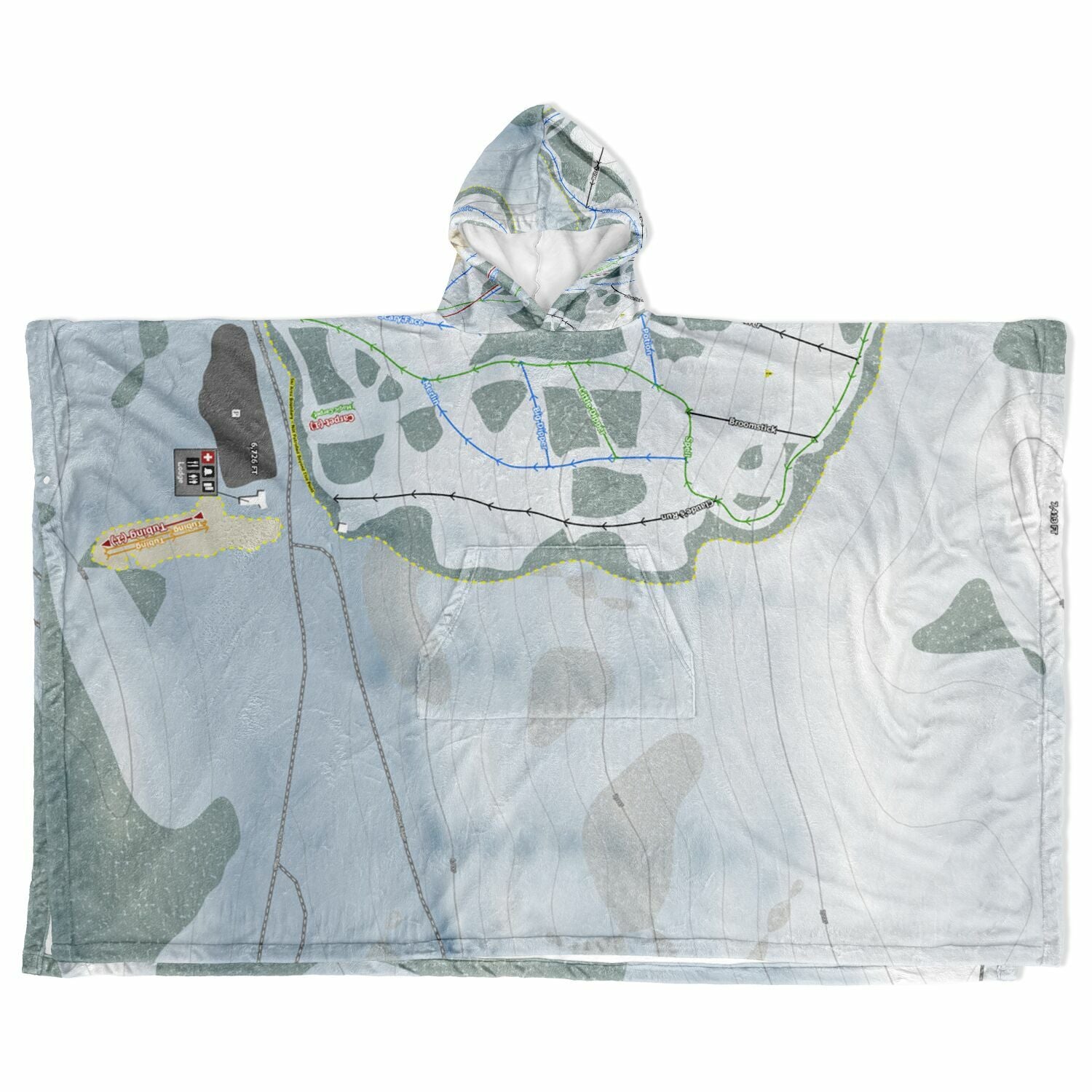 Magic Mountain, Idaho Ski Resort Map Flannel Blanket Poncho