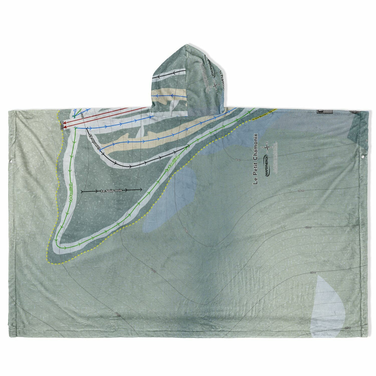 Le Petit Chamonix, Quebec Ski Resort Map Flannel Blanket Poncho
