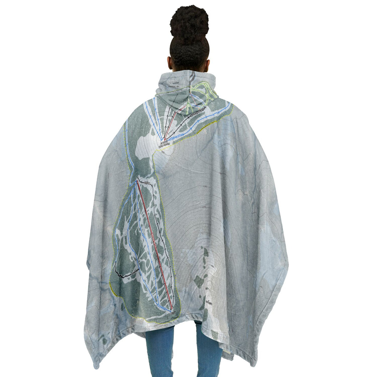 Mt Shasta, California Ski Resort Map Flannel Blanket Poncho