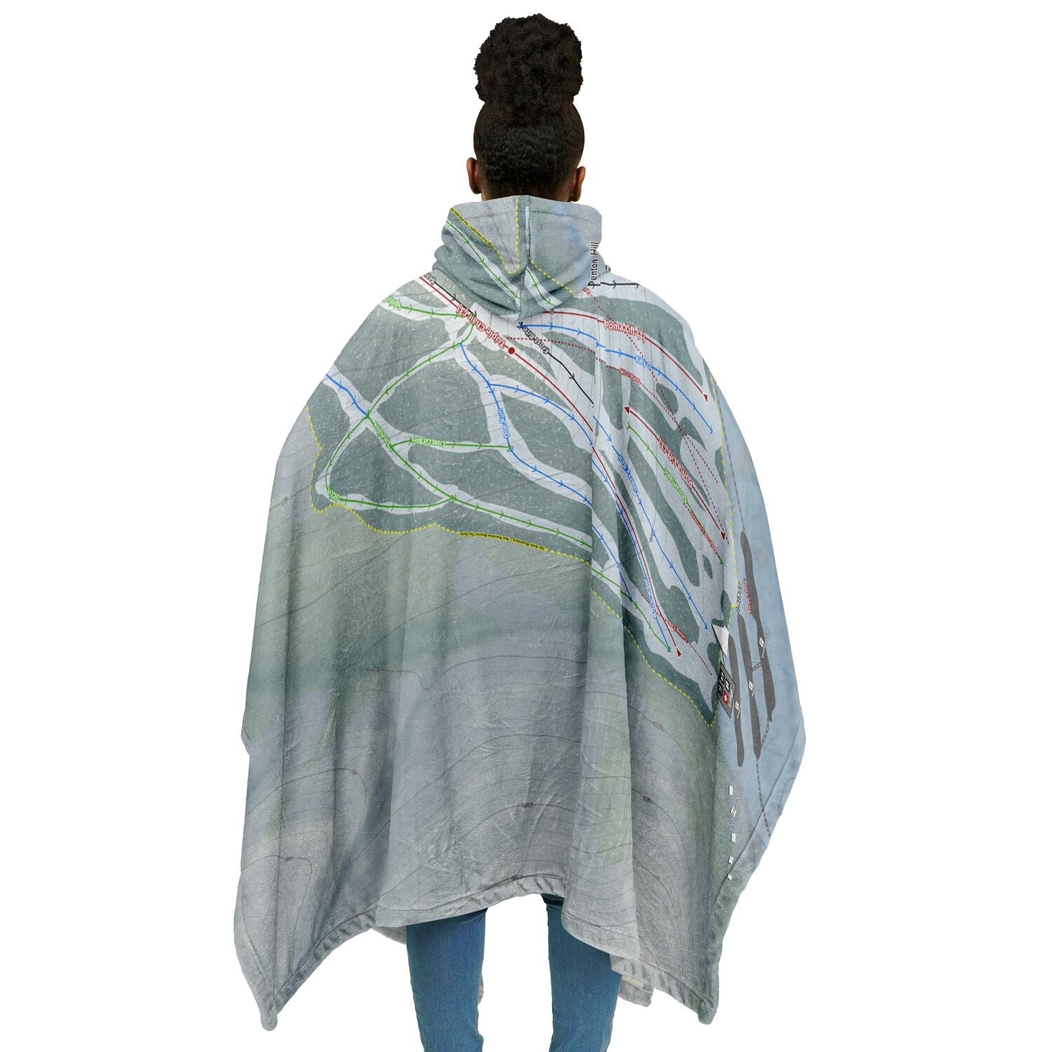 Denton Hill, Pennsylvania Ski Resort Map Flannel Blanket Poncho