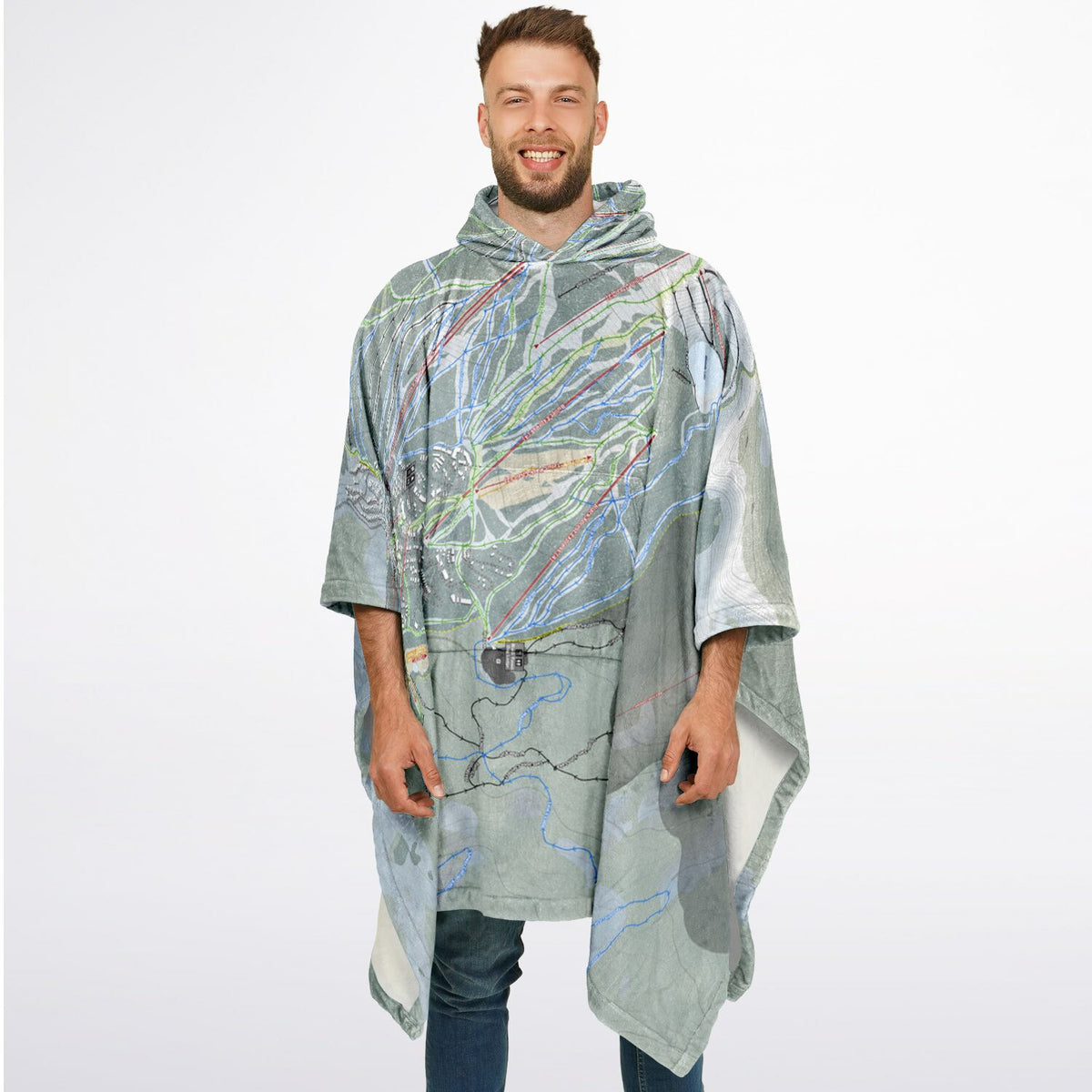 Big White, British Columbia Ski Resort Map Flannel Blanket Poncho