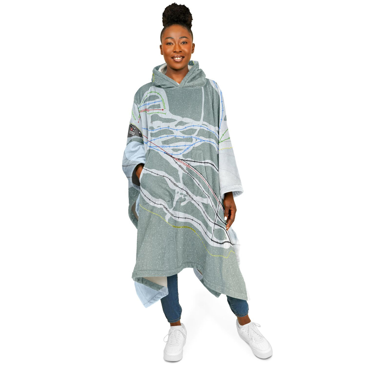 Meadowlark, Wyoming Ski Resort Map Flannel Blanket Poncho