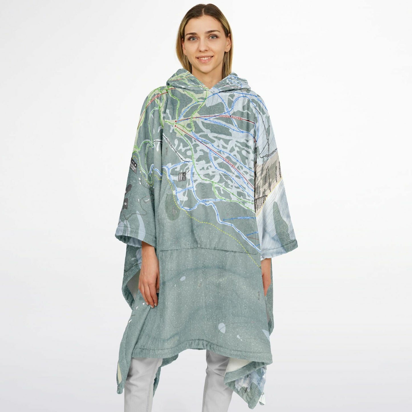 Bridger Bowl, Montana Ski Resort Map Flannel Blanket Poncho
