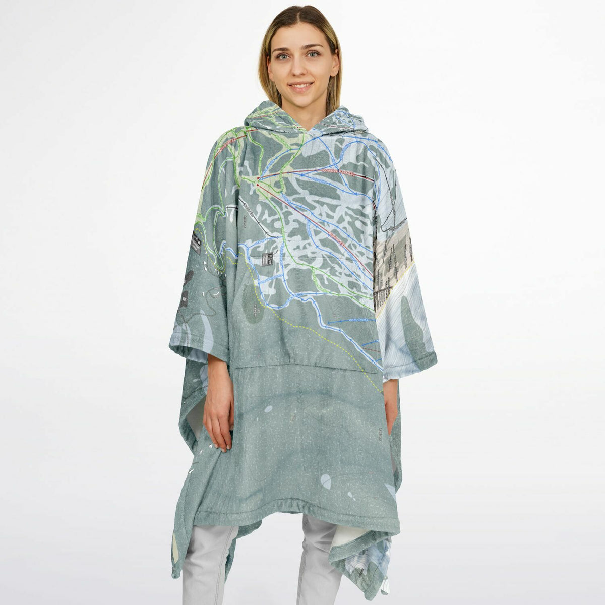 Bridger Bowl, Montana Ski Resort Map Flannel Blanket Poncho