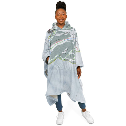 Bald Mountain, Idaho Ski Resort Map Flannel Blanket Poncho