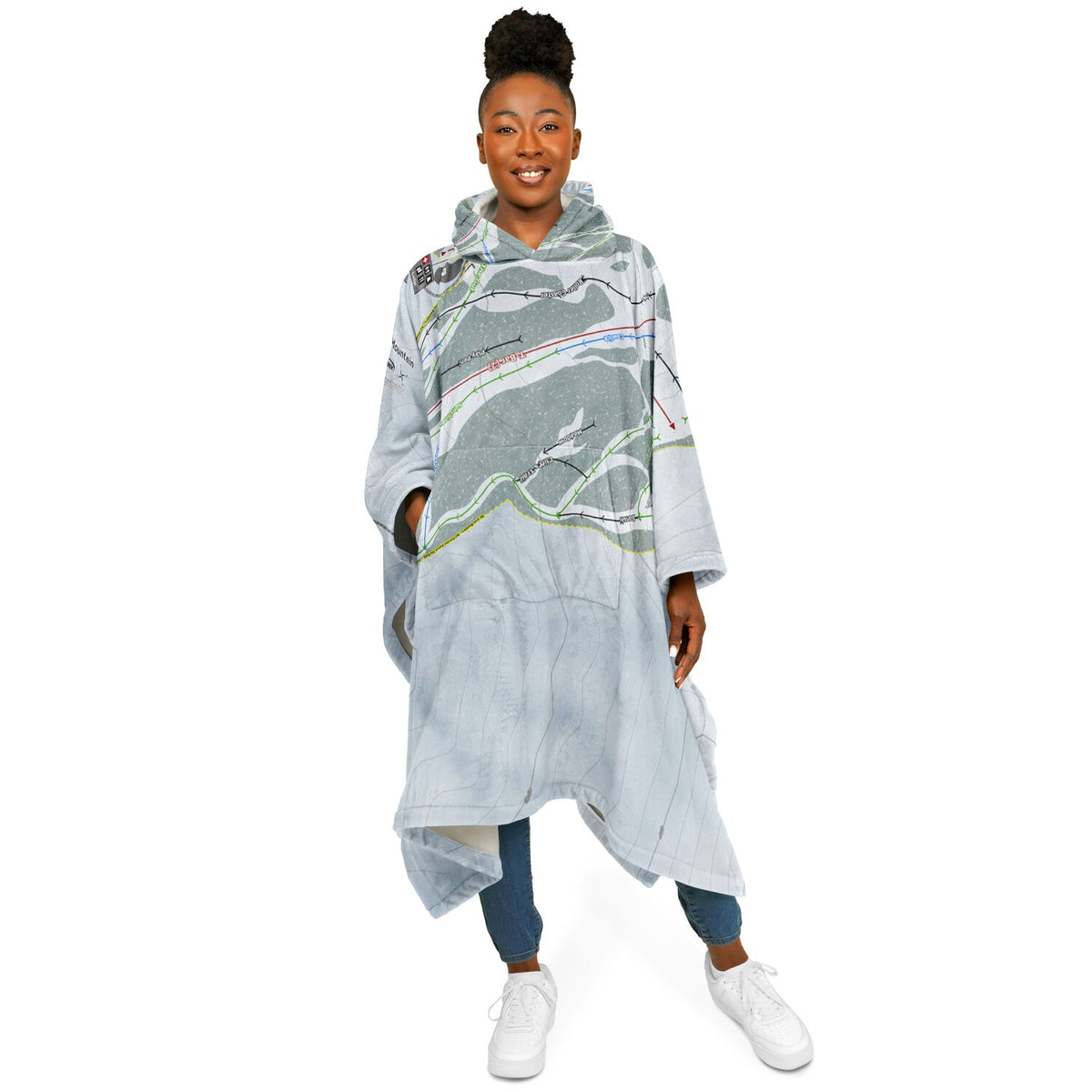 Bald Mountain, Idaho Ski Resort Map Flannel Blanket Poncho