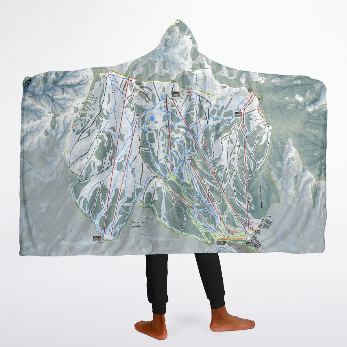 Snowbasin, Utah Ski Trail Map - Youth Hooded Blanket