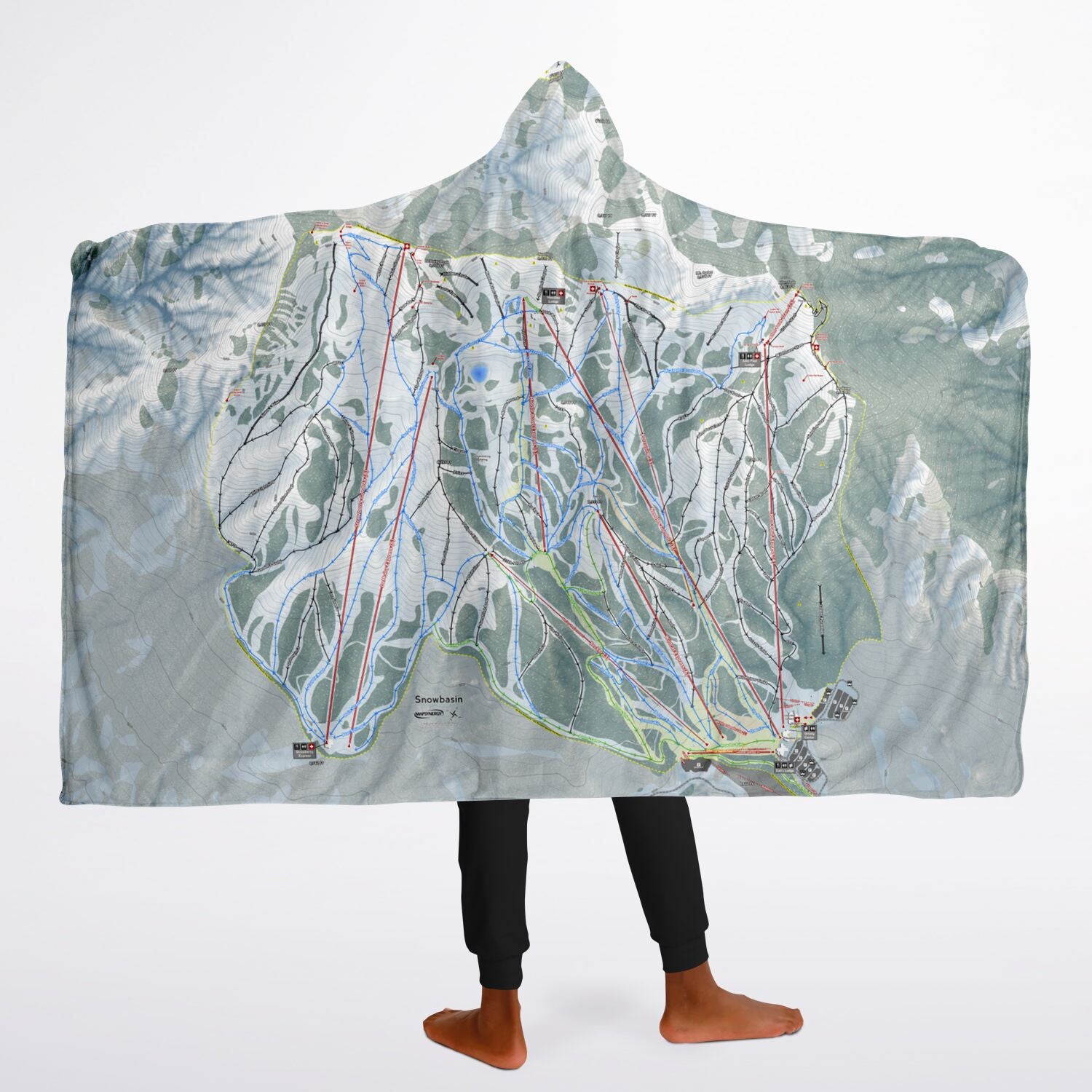 Snowbasin, Utah Ski Trail Map - Youth Hooded Blanket