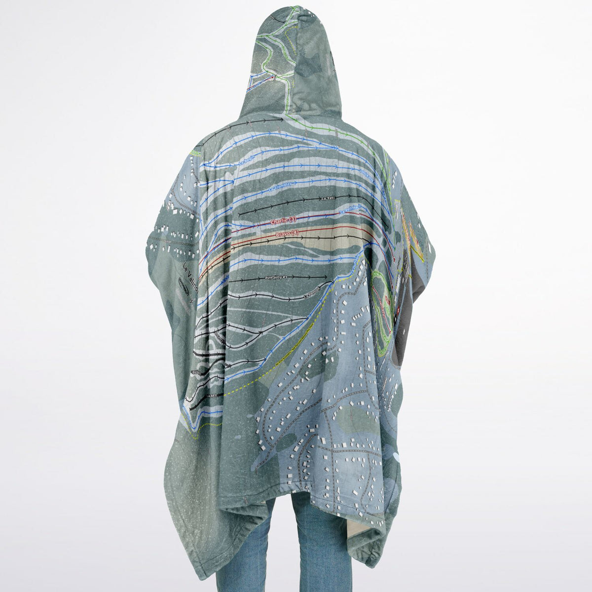 Le Valinouet, Quebec Ski Resort Map Flannel Blanket Poncho