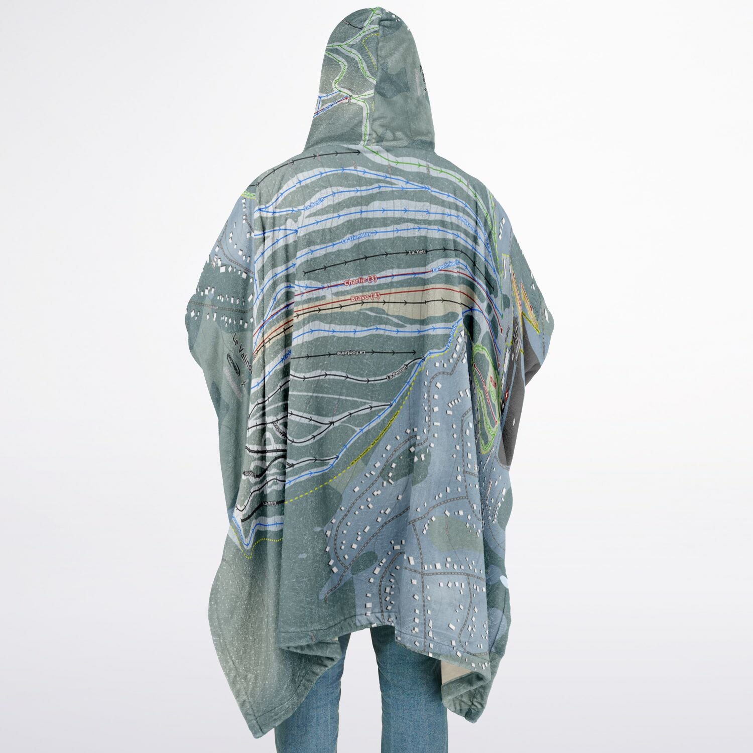 Le Valinouet, Quebec Ski Resort Map Flannel Blanket Poncho