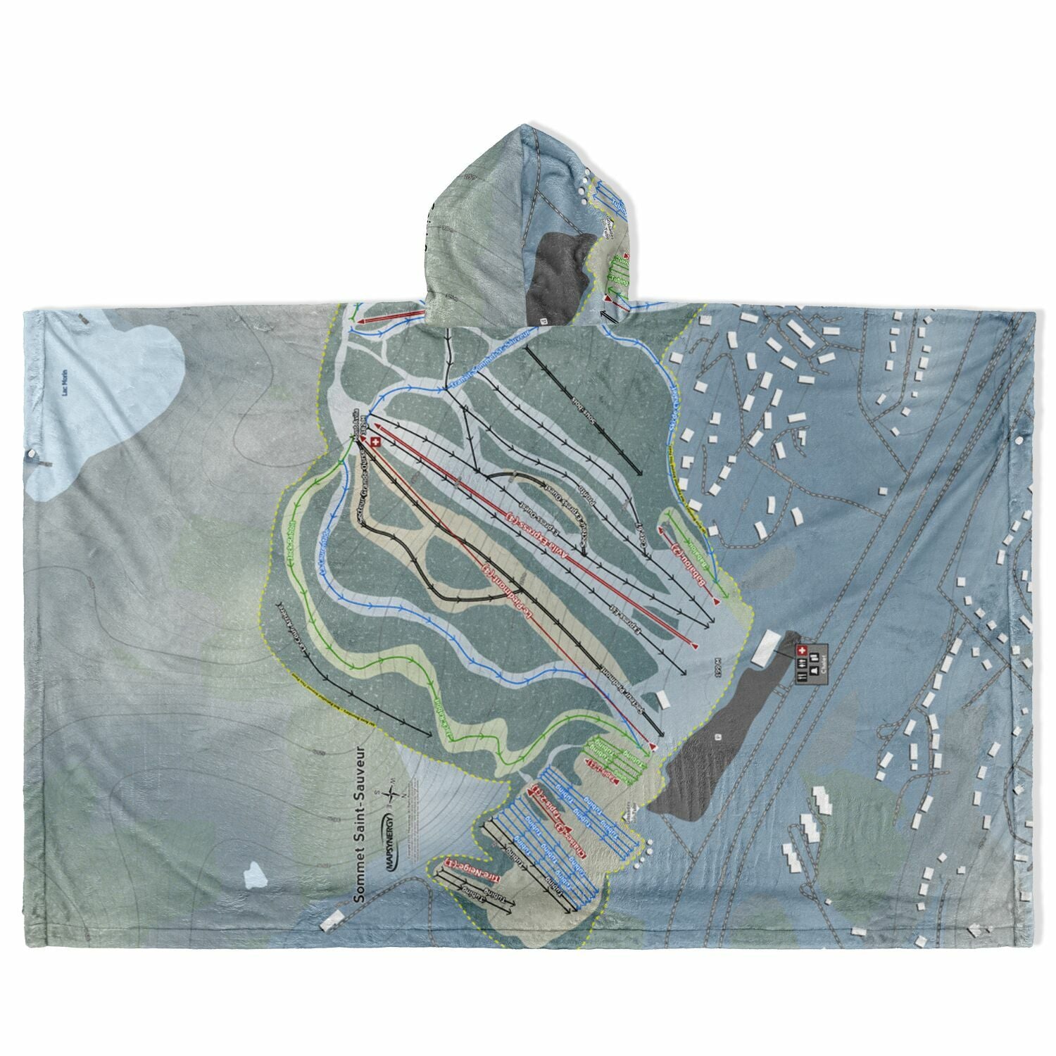 Sommet Saint-Sauveur, Quebec Ski Resort Map Flannel Blanket Poncho
