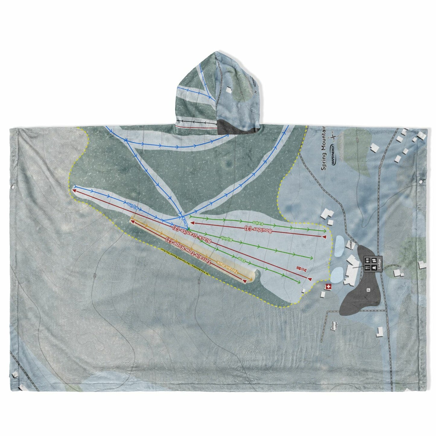Spring Mountain, Pennsylvania Ski Resort Map Flannel Blanket Poncho