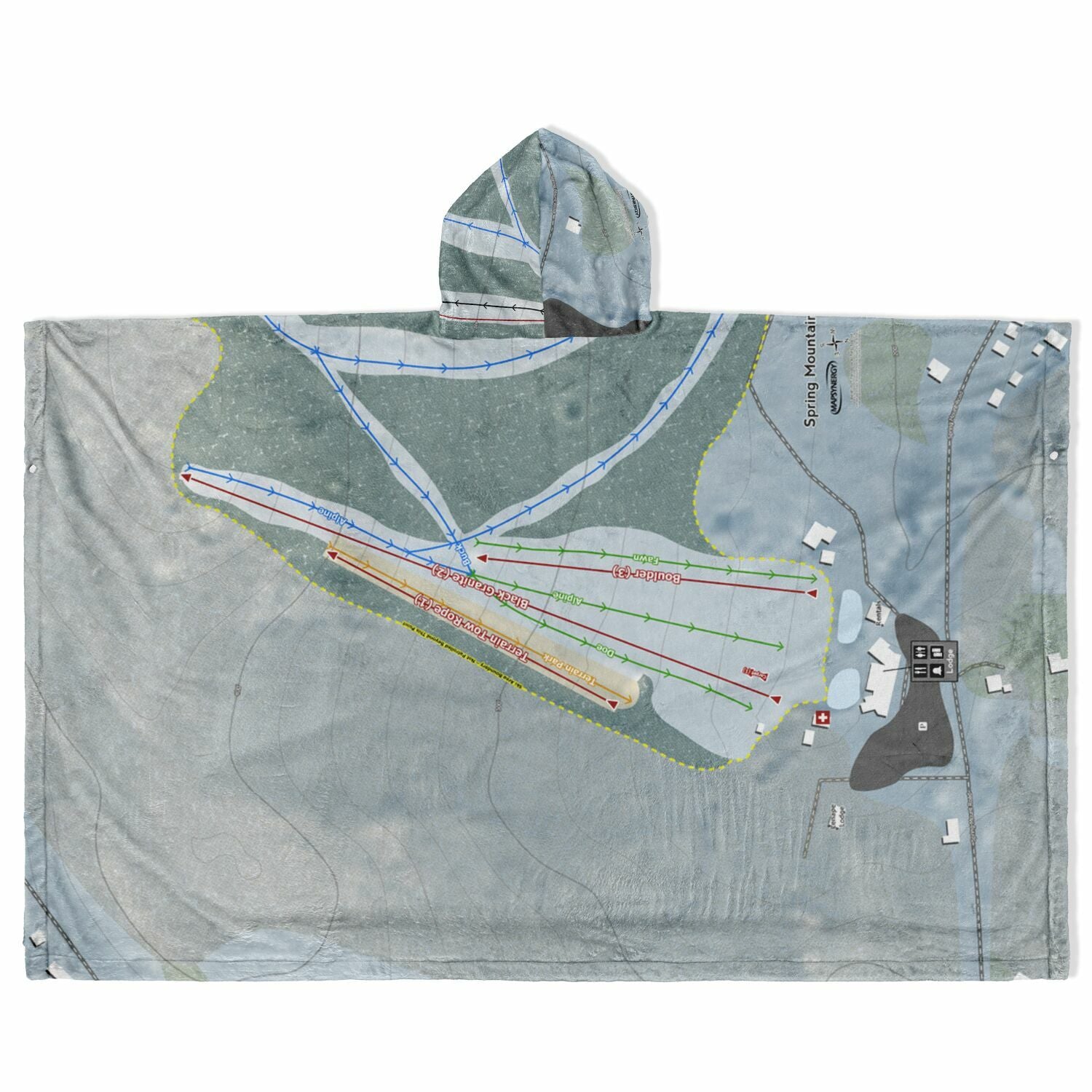 Spring Mountain, Pennsylvania Ski Resort Map Flannel Blanket Poncho