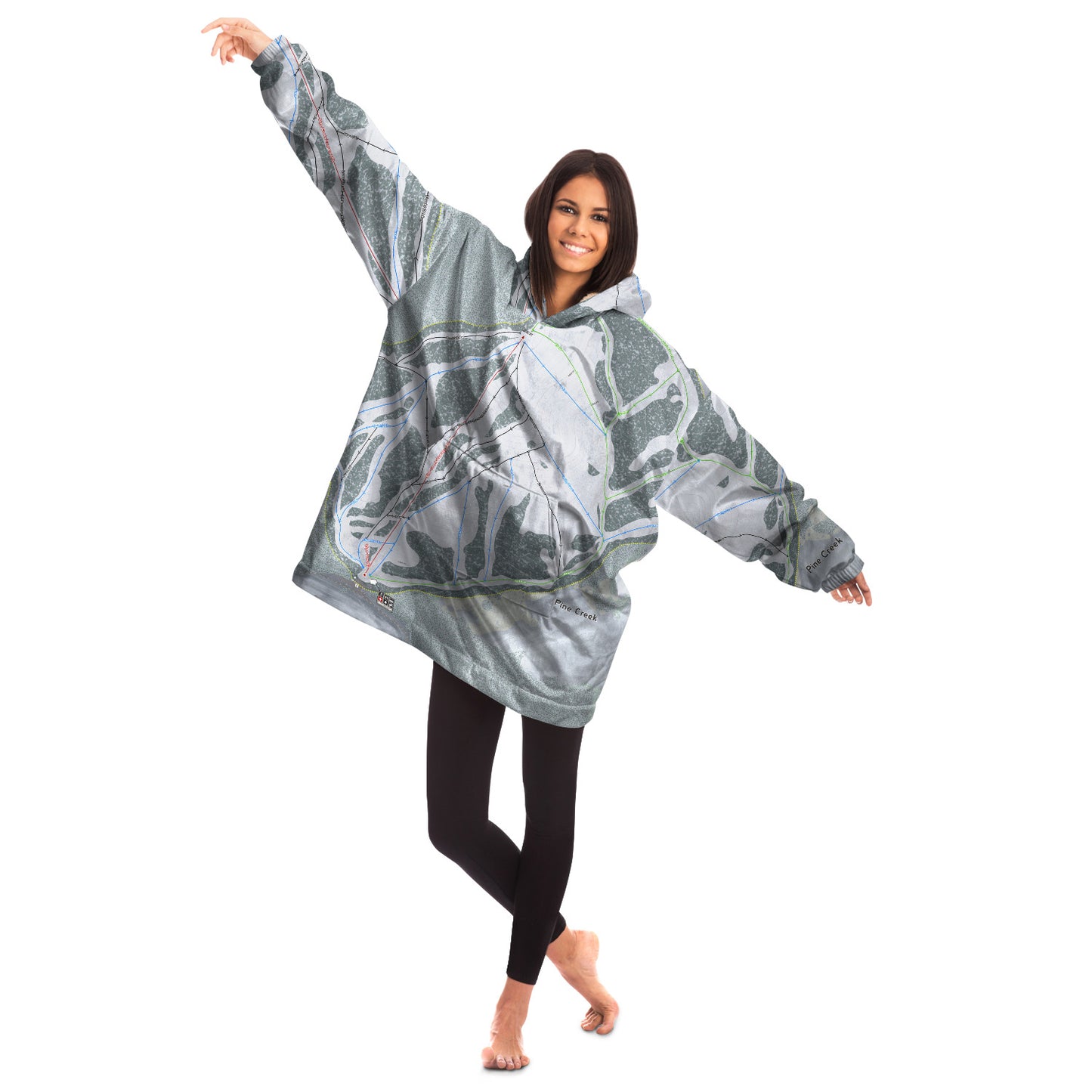 Pine Creek, Wyoming Ski Trail Map Snug Hoodie - Powderaddicts