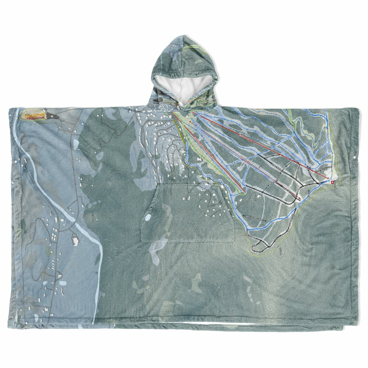 Windham Mountain, New York Ski Resort Map Flannel Blanket Poncho