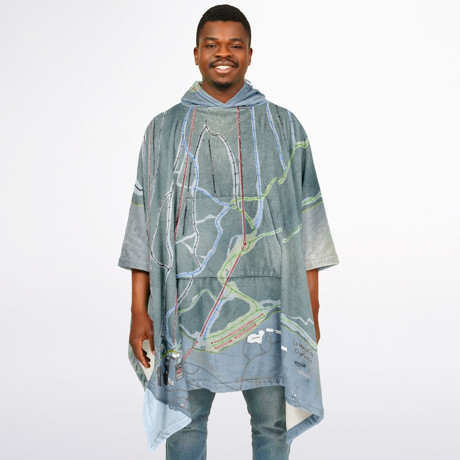 Le Massif De Charlevoix, Quebec Ski Resort Map Flannel Blanket Poncho