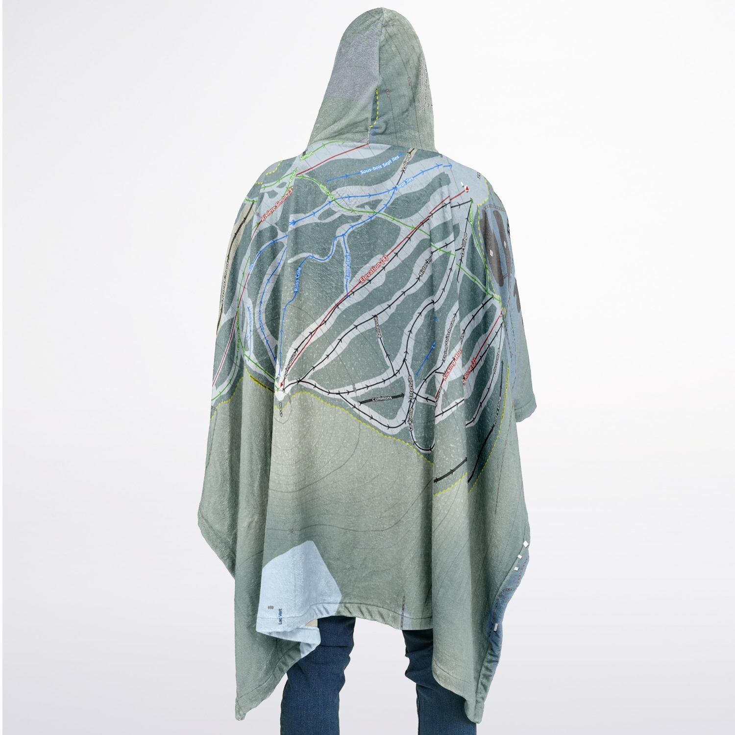 Sommet Morin Heights, Quebec Ski Resort Map Flannel Blanket Poncho