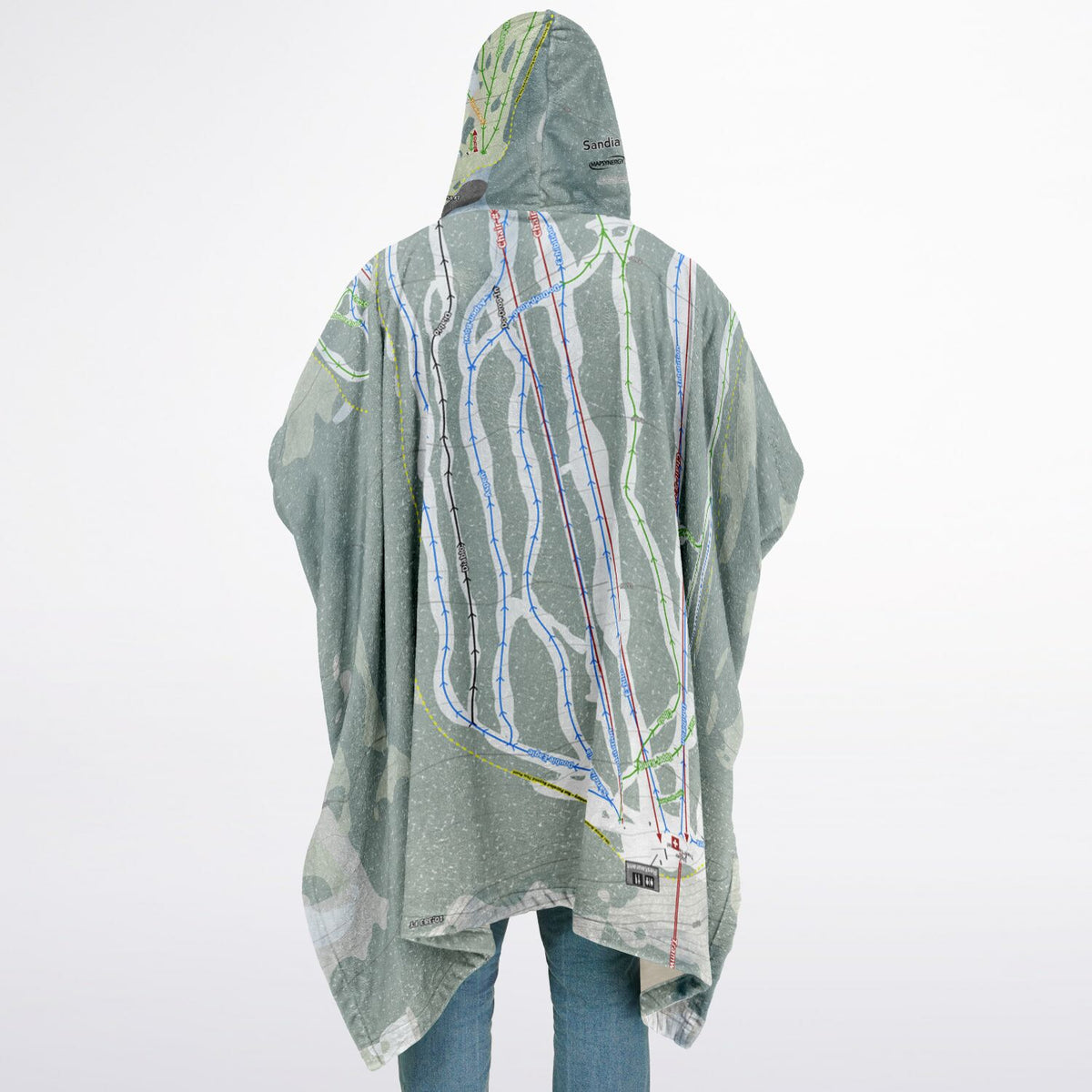 Sandia Peak, New Mexico Ski Resort Map Flannel Blanket Poncho