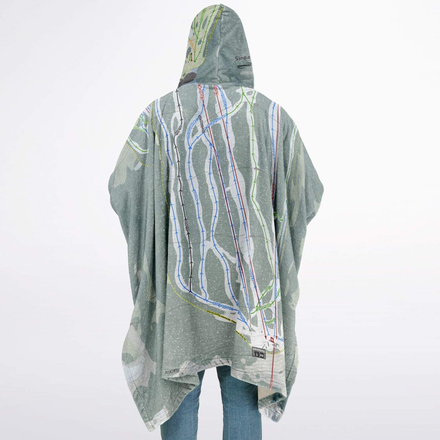Sandia Peak, New Mexico Ski Resort Map Flannel Blanket Poncho