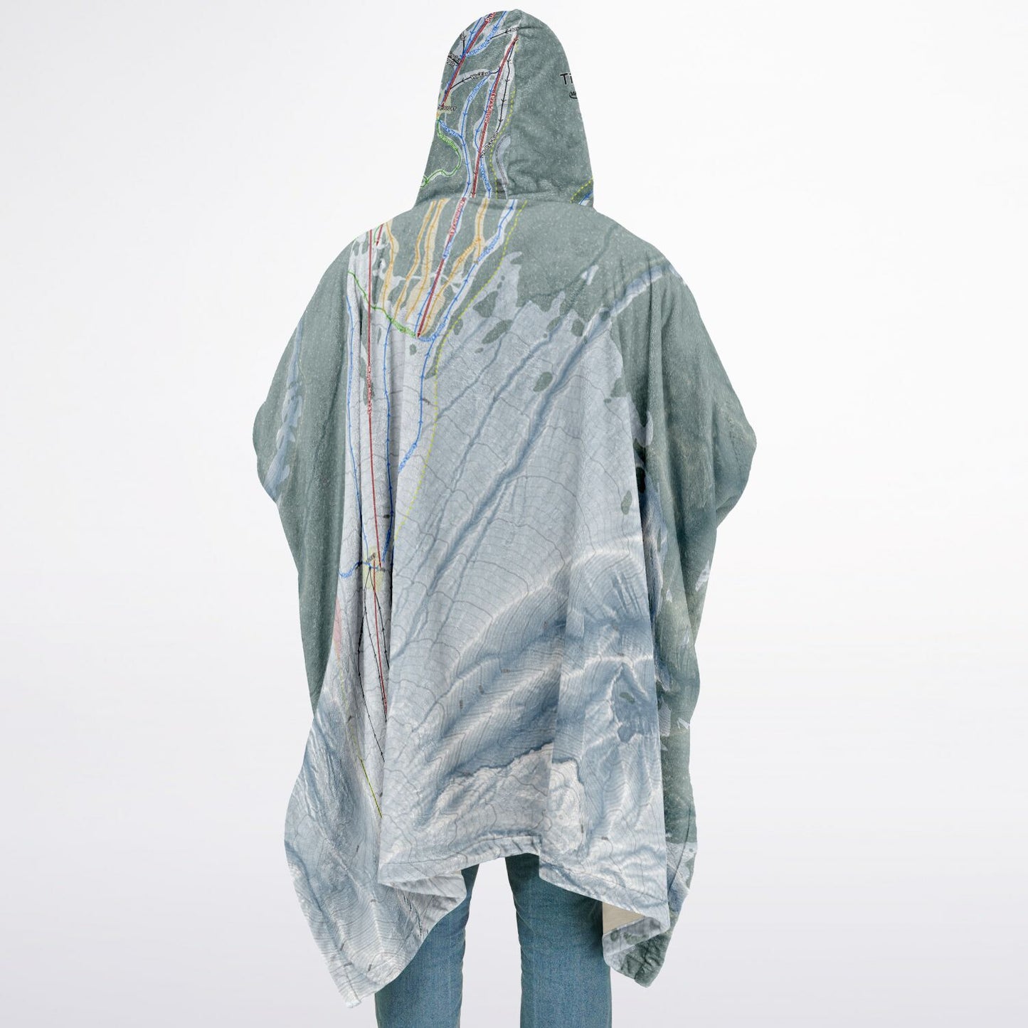 Timberline, Oregon Ski Resort Map Flannel Blanket Poncho