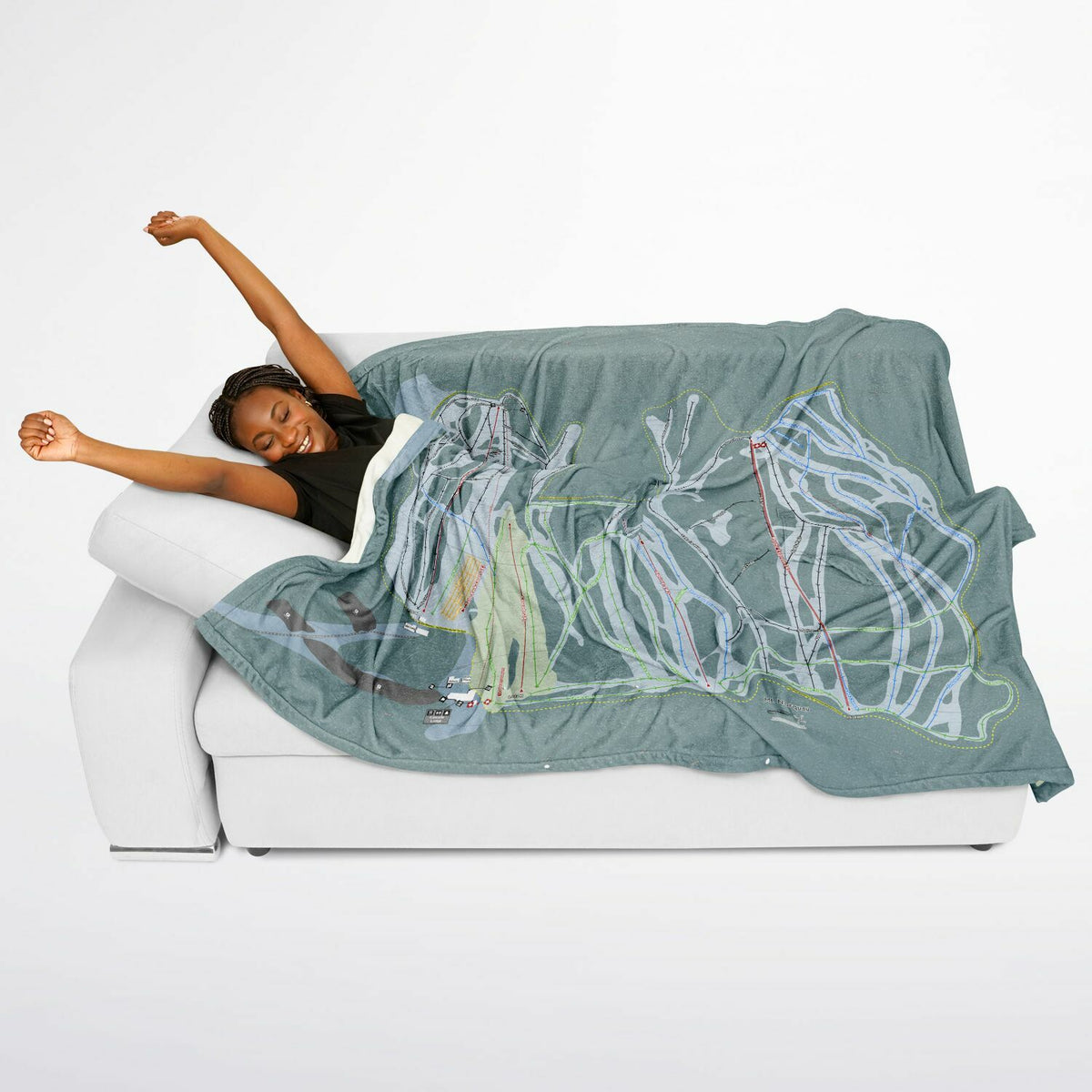 Mt Norquay, Alberta Ski Resort Map Flannel Blanket Poncho