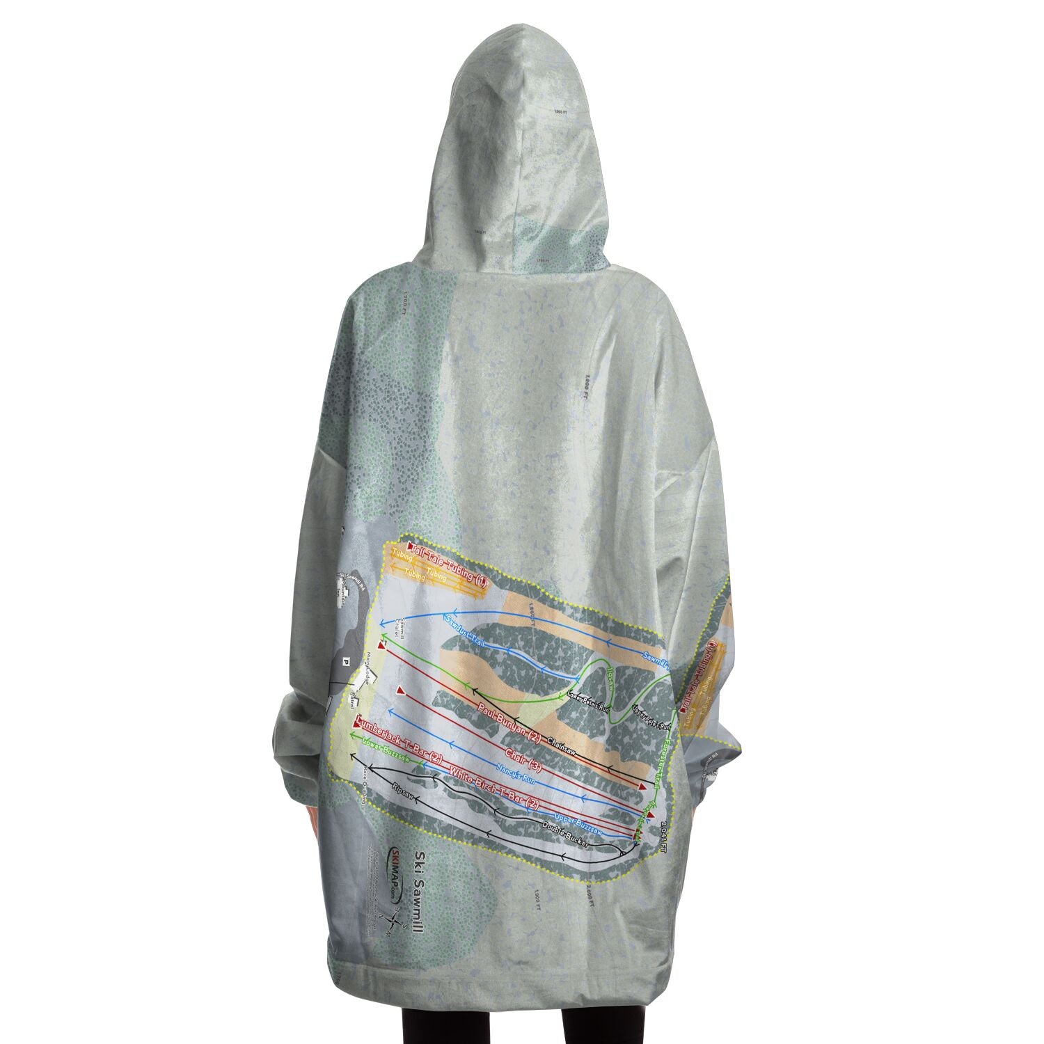 Ski Sawmill, Pennsylvania Ski Trail Map Snug Hoodie