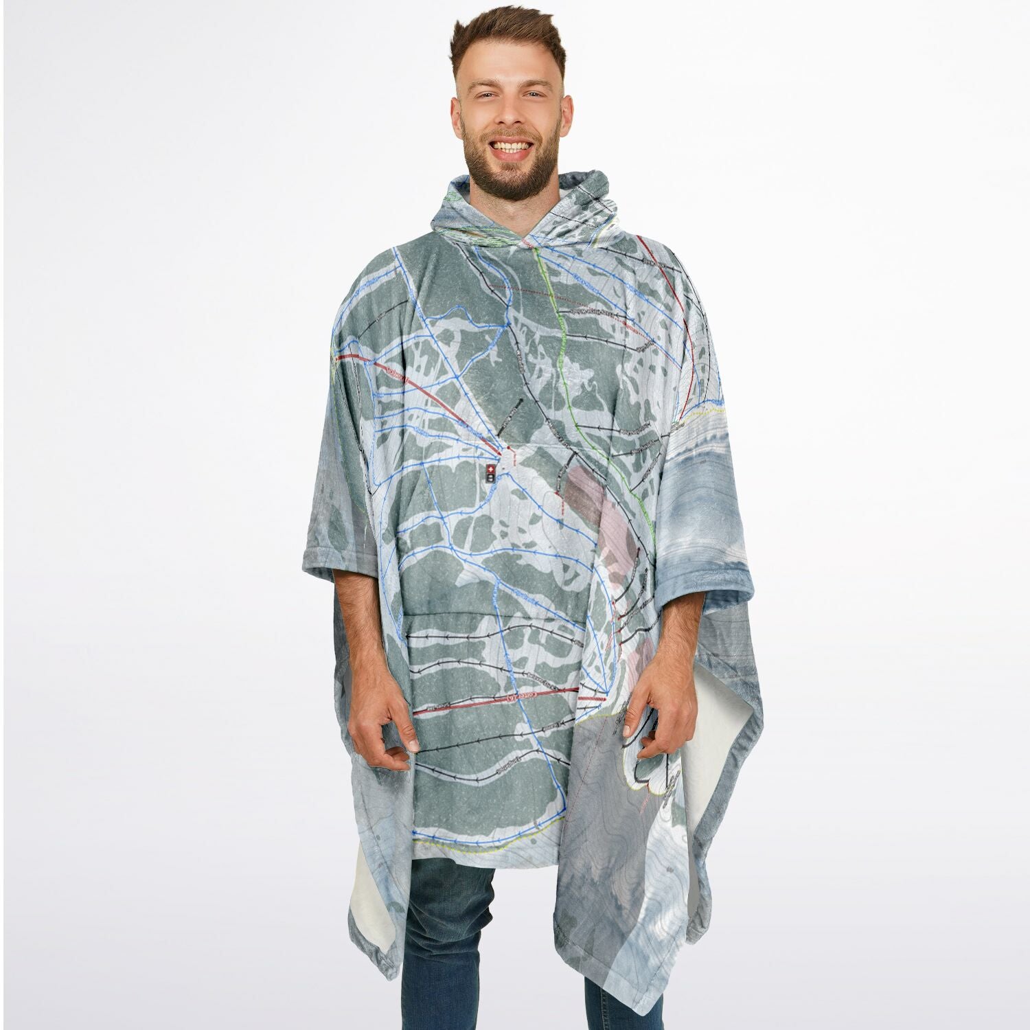 Grand Targhee, Wyoming Ski Resort Map Flannel Blanket Poncho
