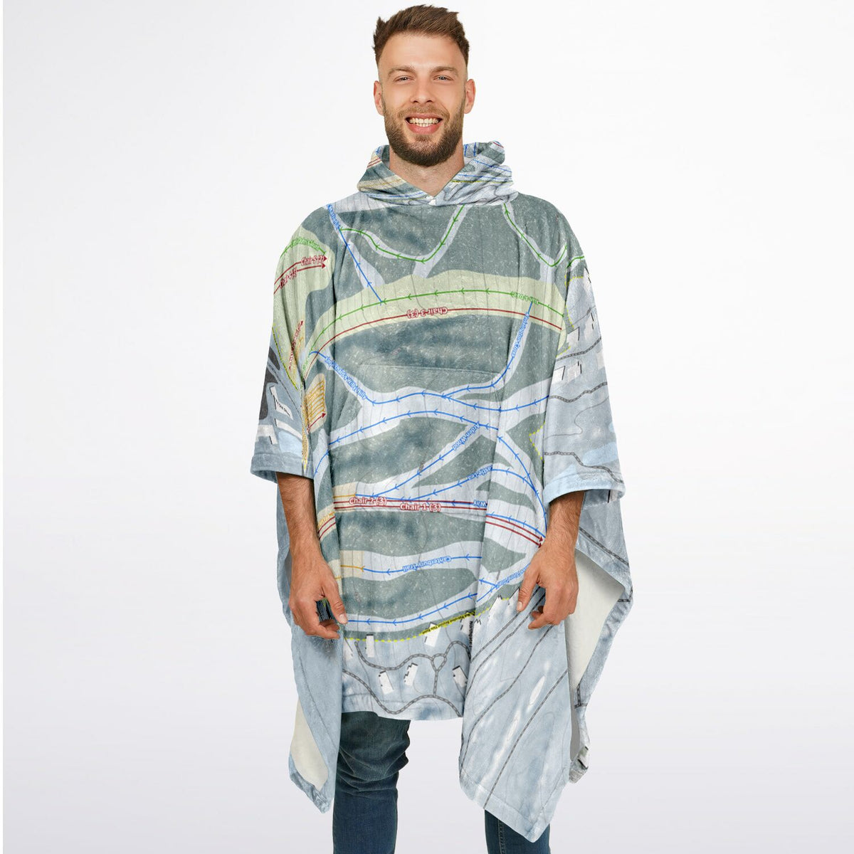 Peekn Peak, New York Ski Resort Map Flannel Blanket Poncho