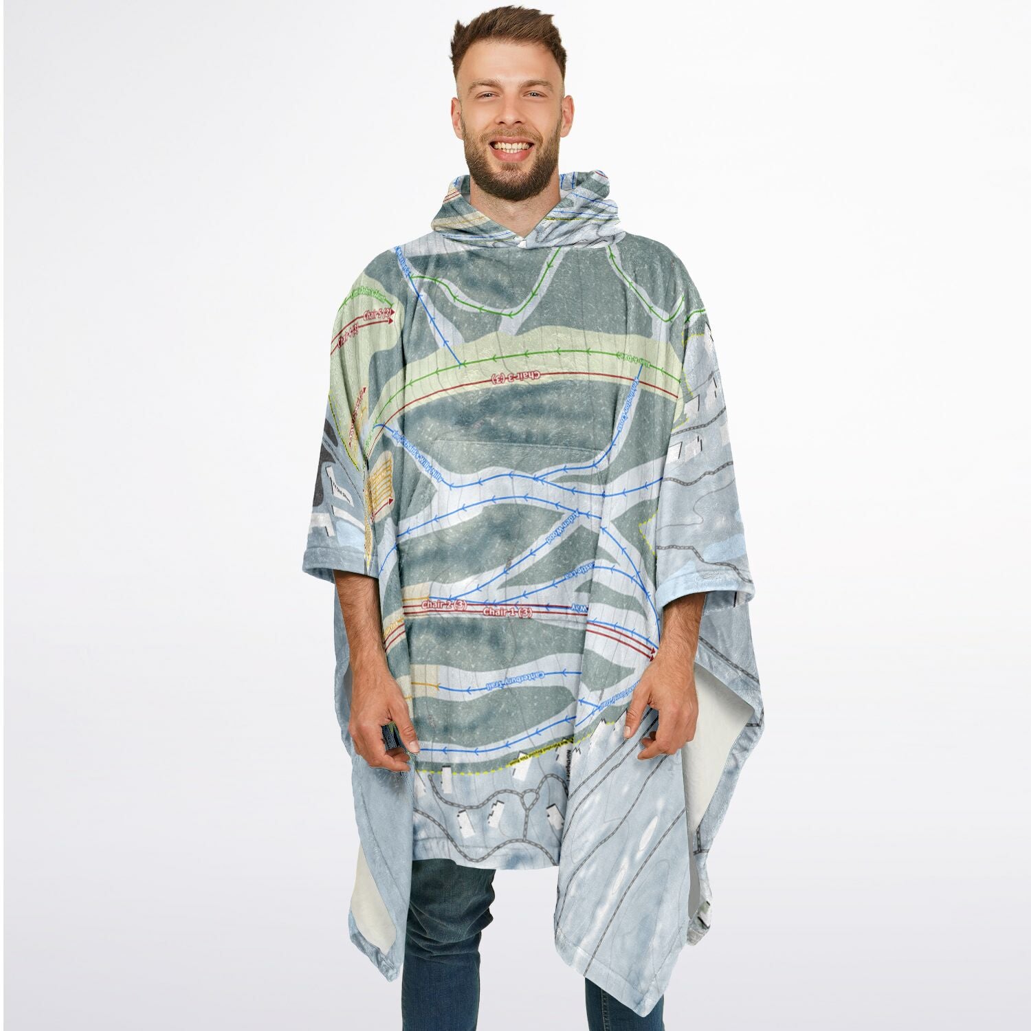 Peekn Peak, New York Ski Resort Map Flannel Blanket Poncho