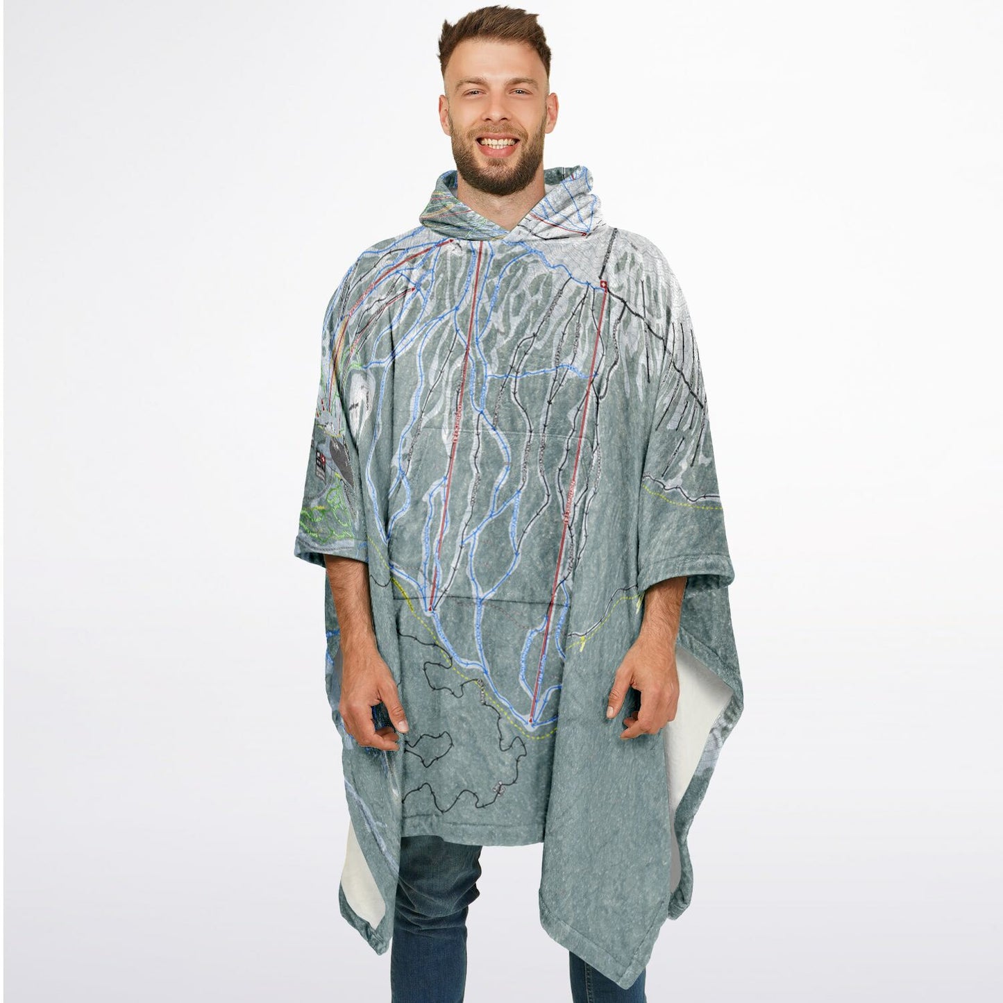 Mt Bachelor, Oregon Ski Resort Map Flannel Blanket Poncho