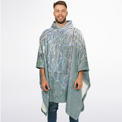 Mt Bachelor, Oregon Ski Resort Map Flannel Blanket Poncho