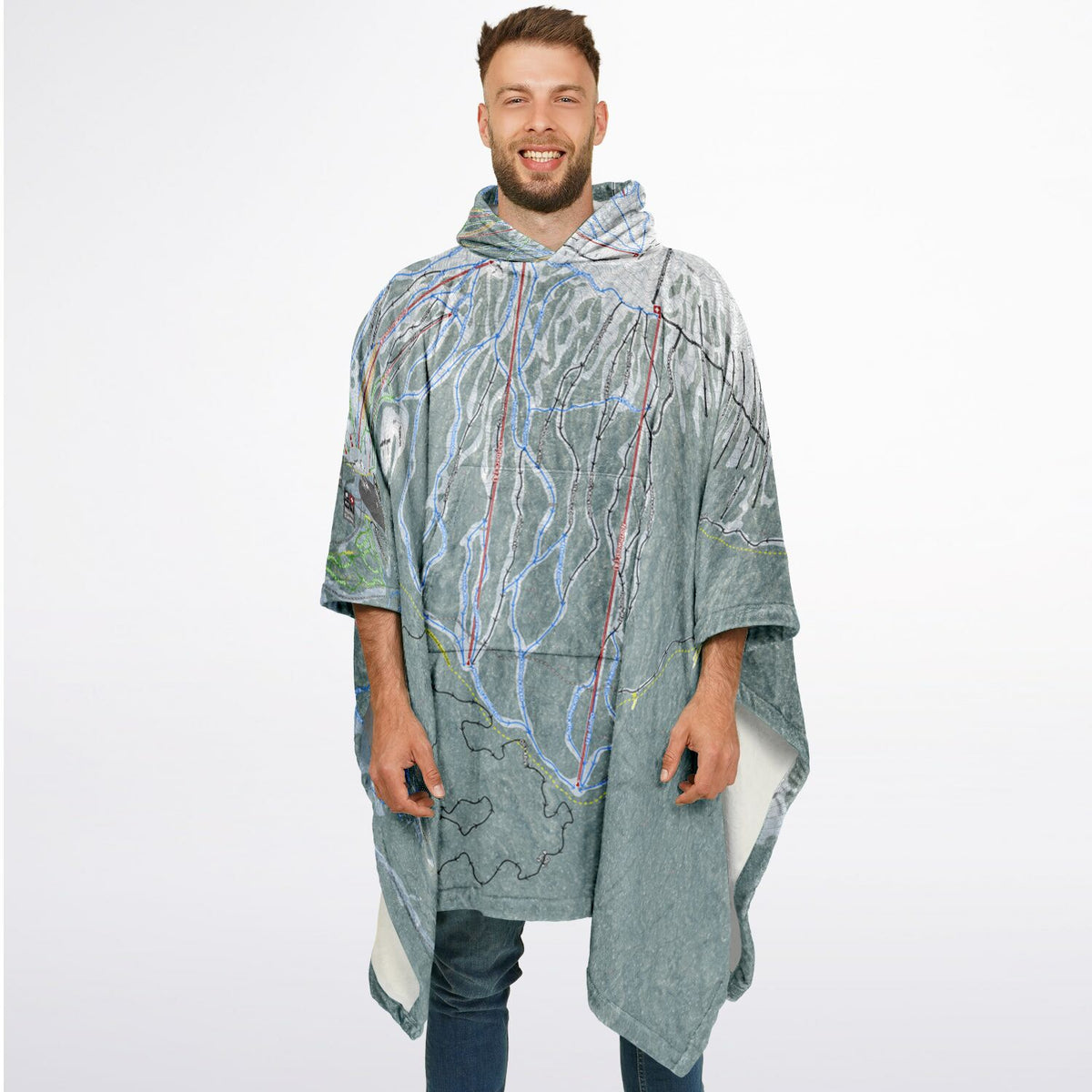 Mt Bachelor, Oregon Ski Resort Map Flannel Blanket Poncho