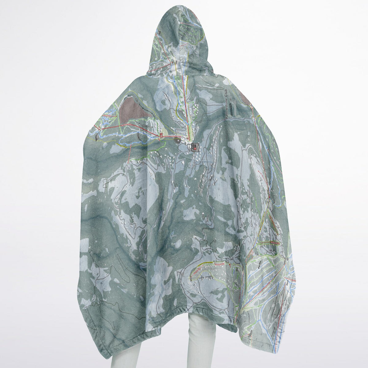 Yellowstone Club, Montana Ski Resort Map Flannel Blanket Poncho