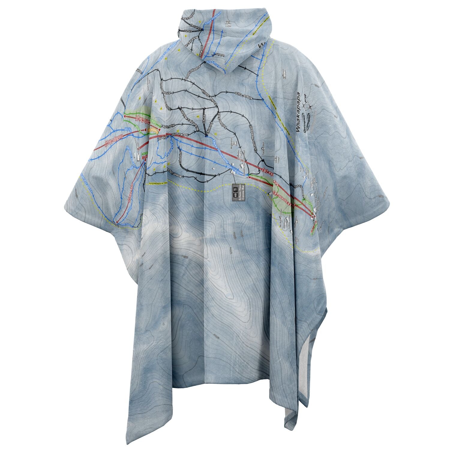 Mt. Whakapap, New Zealand Ski Resort Map Flannel Blanket Poncho - Powderaddicts