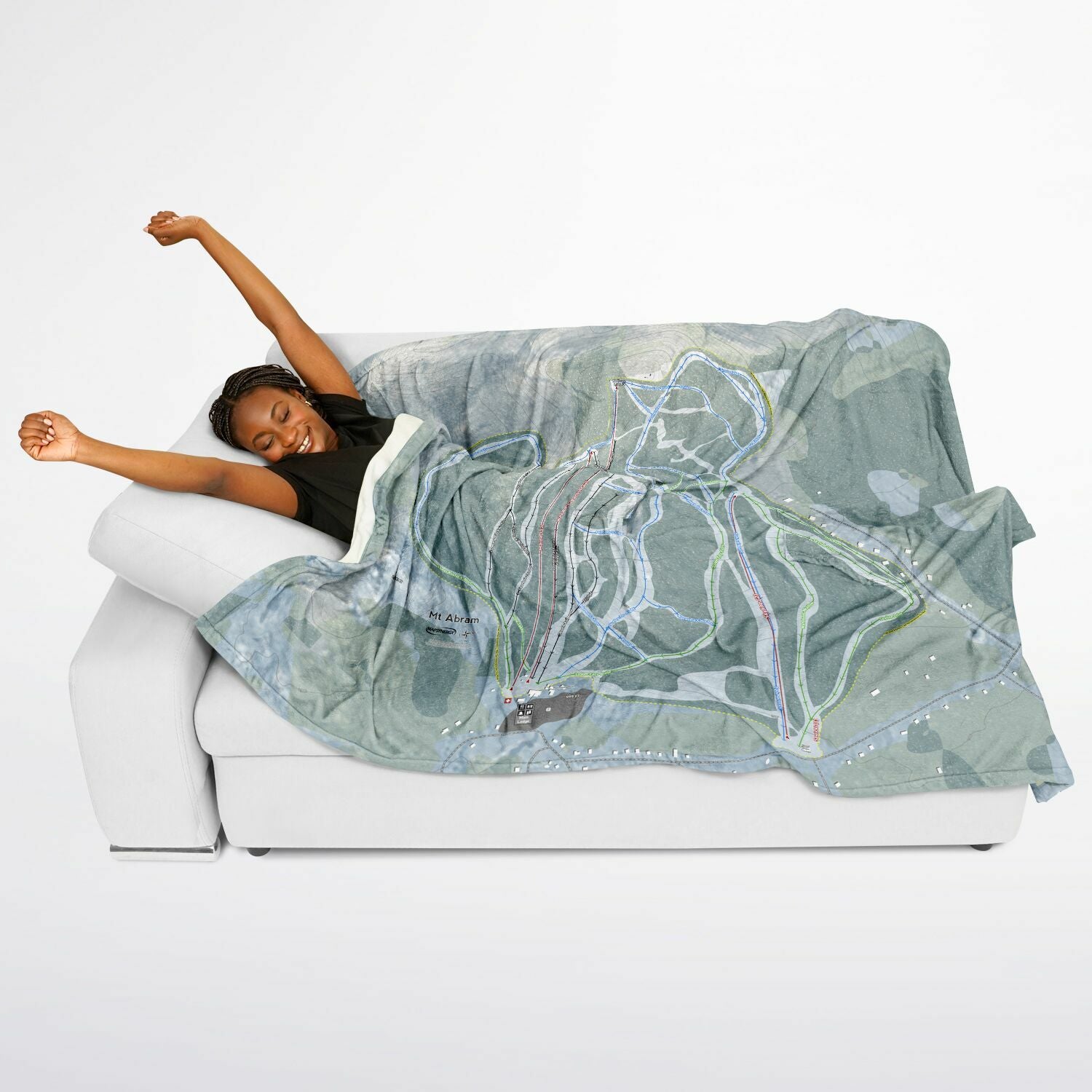 Mt Abram, Maine Ski Resort Map Flannel Blanket Poncho