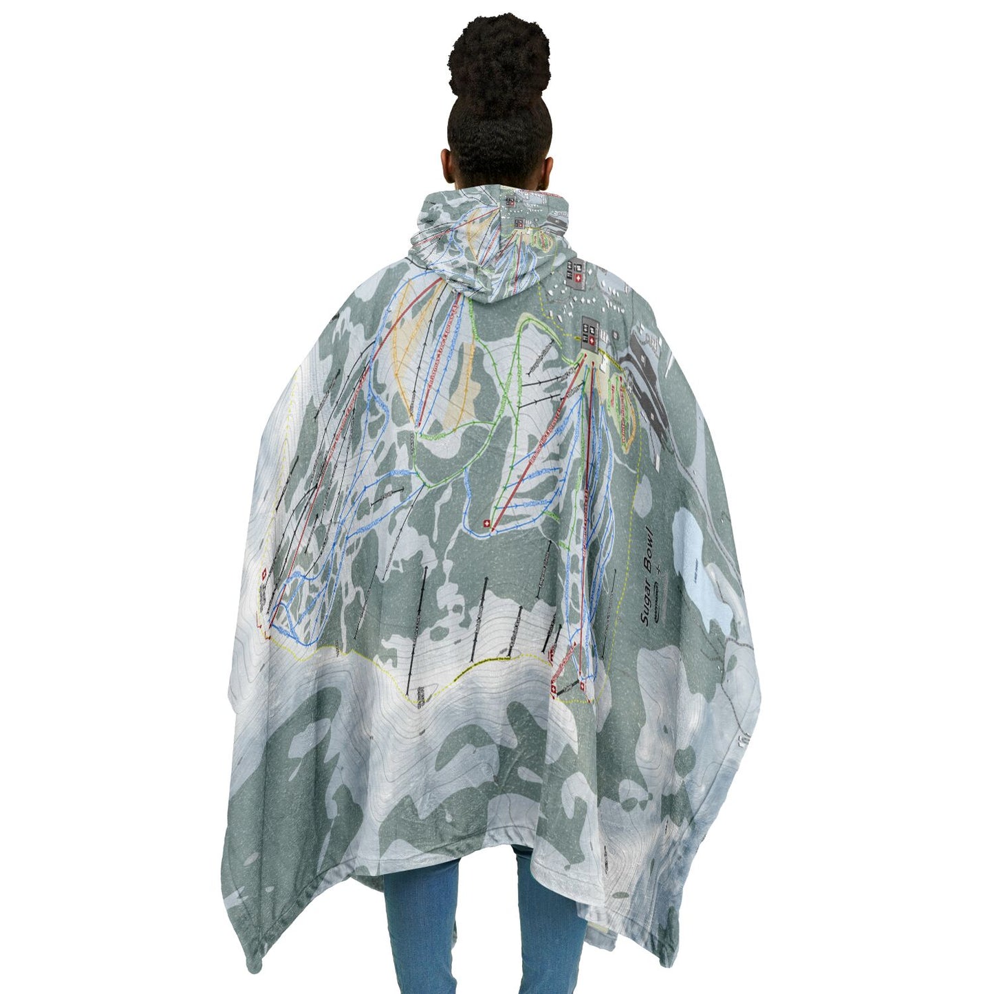 Sugar Bowl, California Ski Resort Map Flannel Blanket Poncho