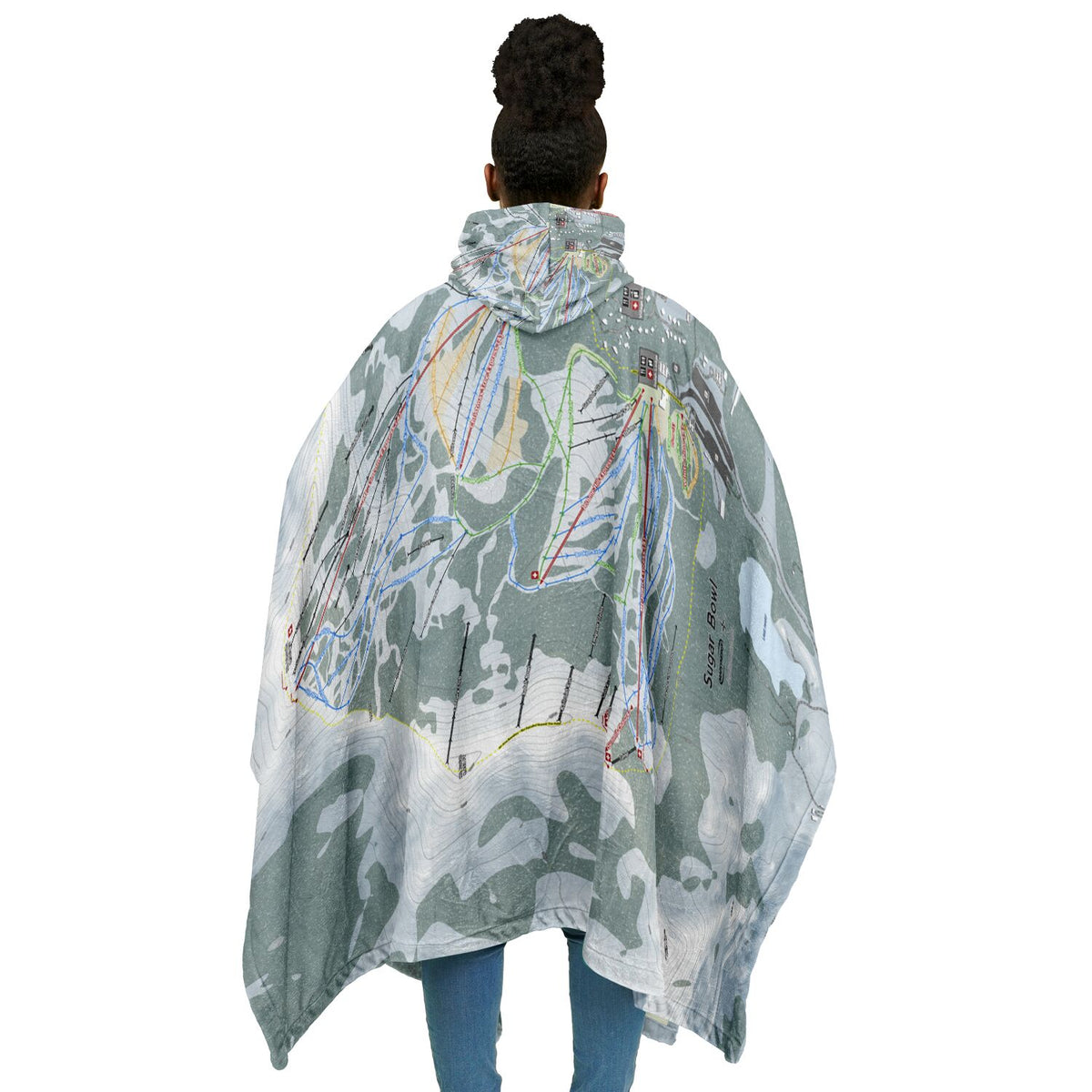 Sugar Bowl, California Ski Resort Map Flannel Blanket Poncho