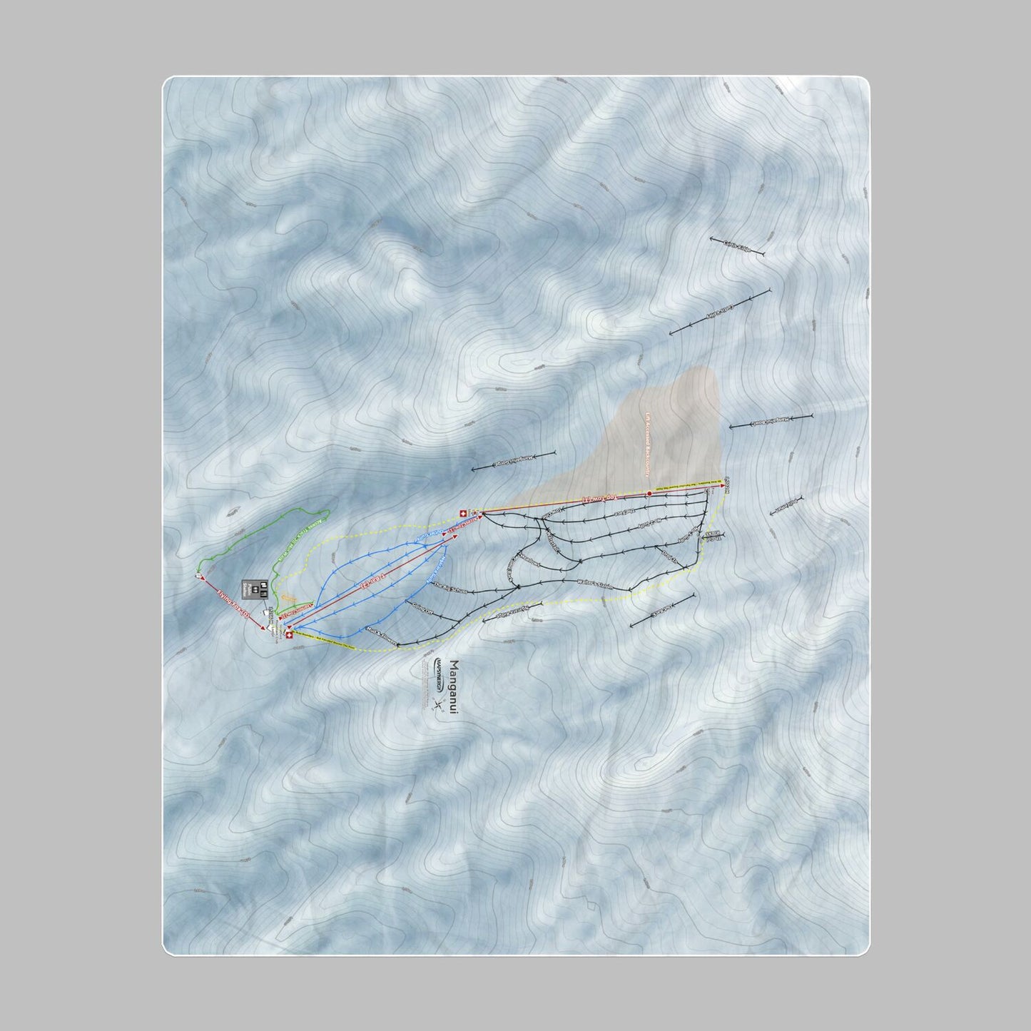 Manganui, New Zealand Ski Resort Map Printed Beach Towel