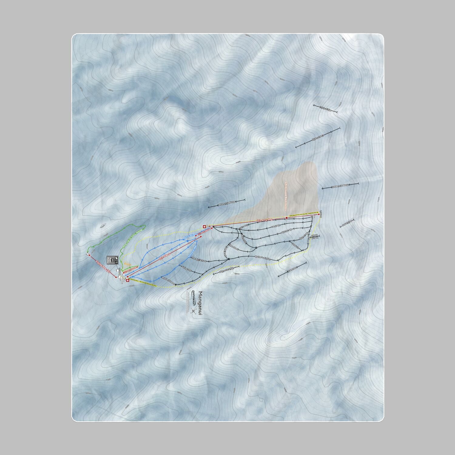 Manganui, New Zealand Ski Resort Map Printed Beach Towel