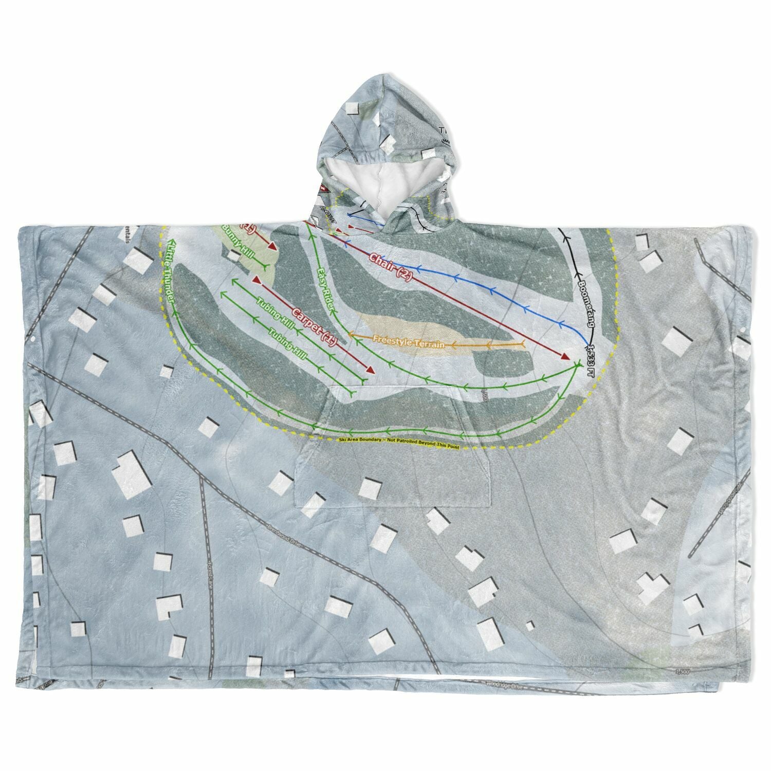 The Hideout, Pennsylvania Ski Resort Map Flannel Blanket Poncho