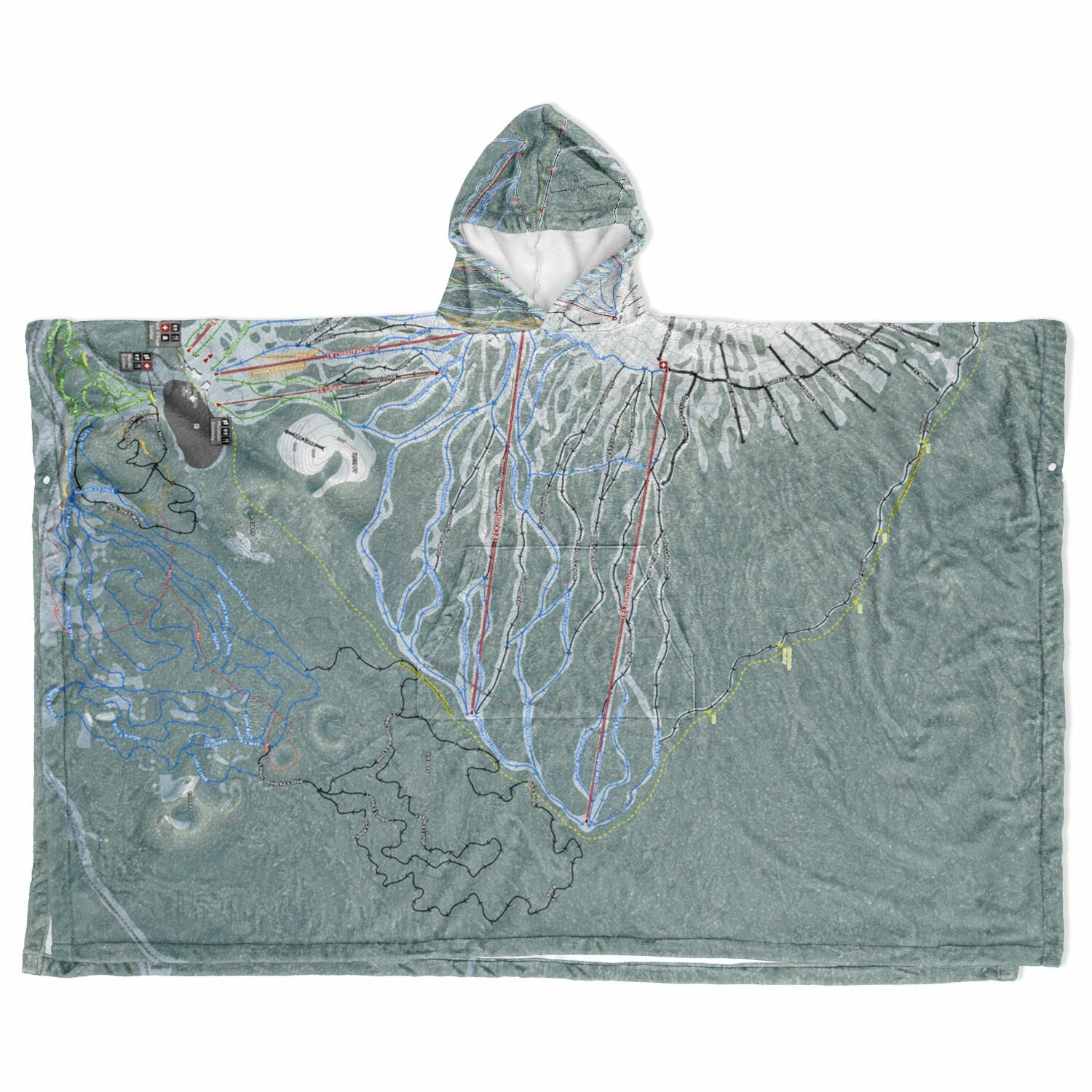 Mt Bachelor, Oregon Ski Resort Map Flannel Blanket Poncho