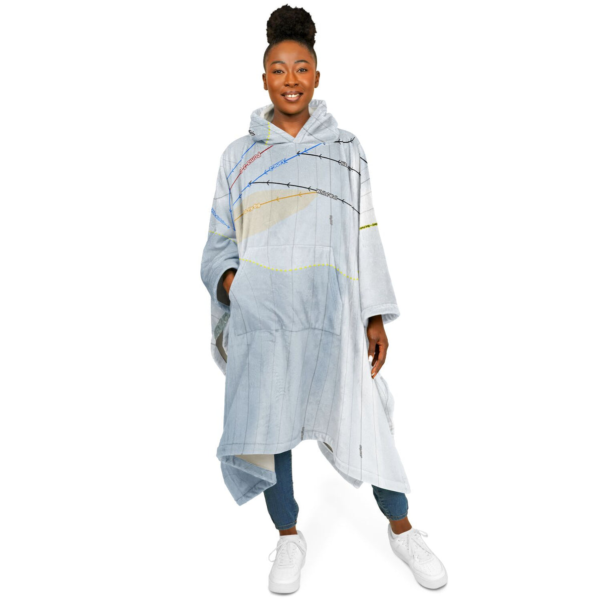 Beartooth Basin, Wyoming Ski Resort Map Flannel Blanket Poncho