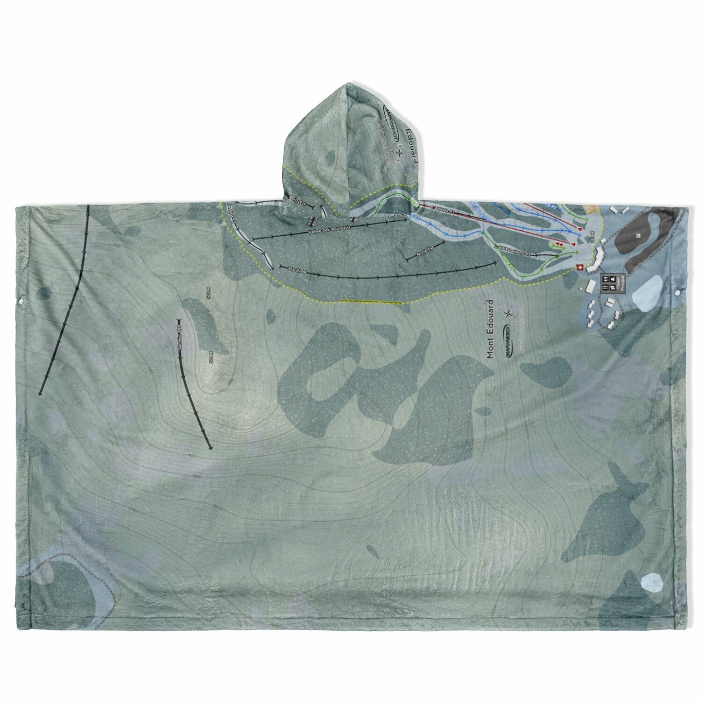 Mont Edouard, Quebec Ski Resort Map Flannel Blanket Poncho