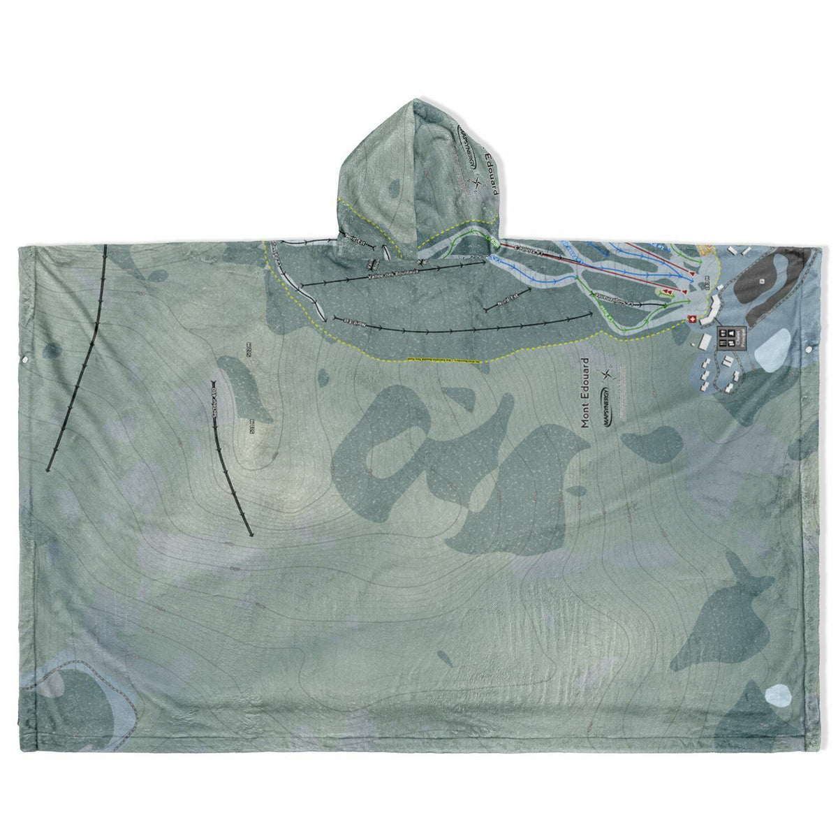 Mont Edouard, Quebec Ski Resort Map Flannel Blanket Poncho