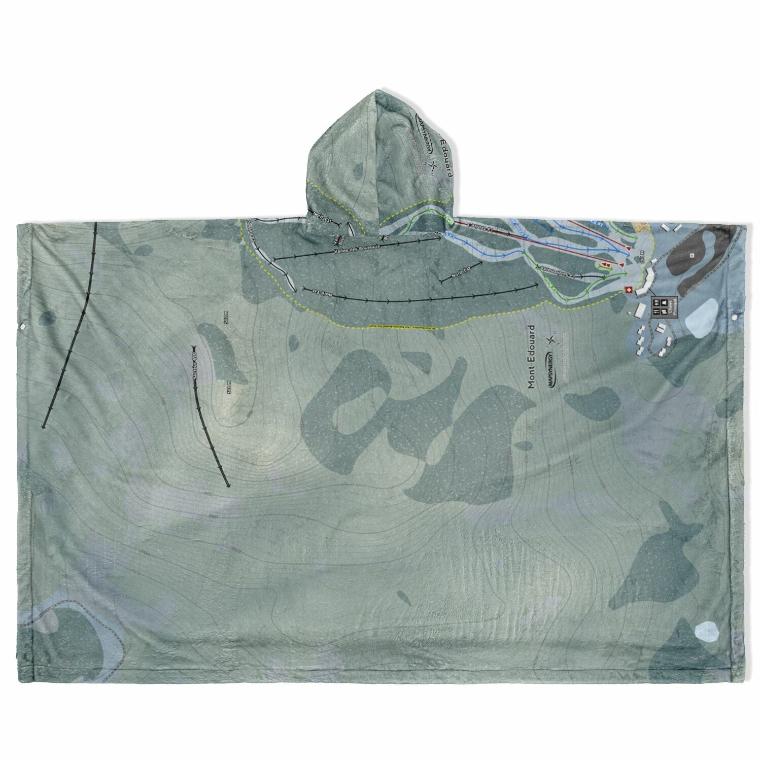 Mont Edouard, Quebec Ski Resort Map Flannel Blanket Poncho