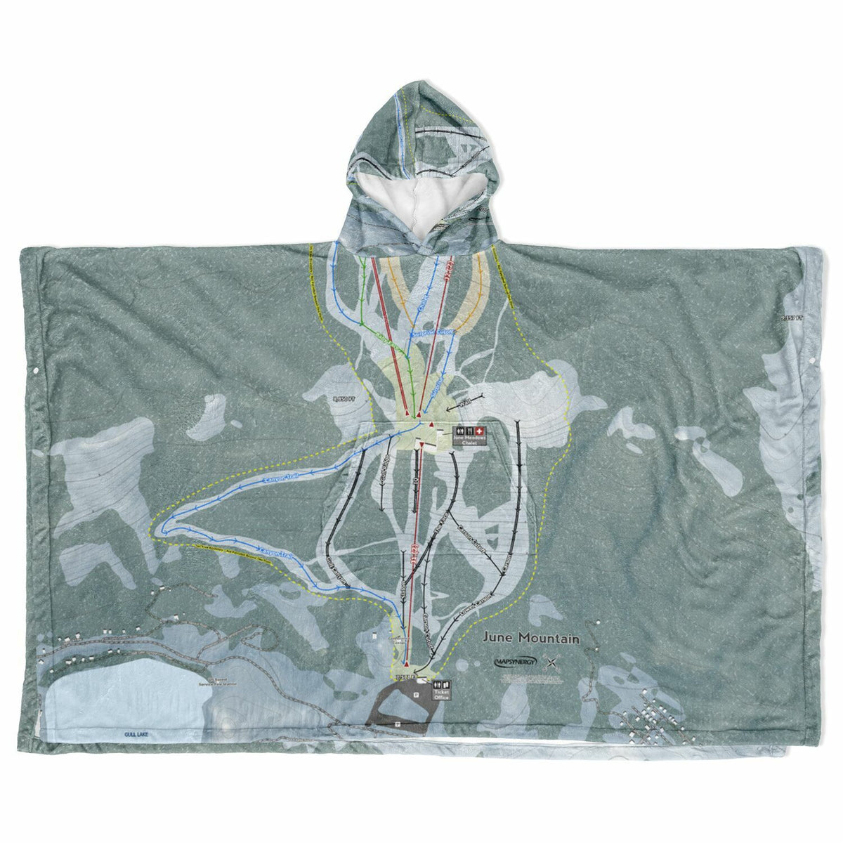 June Mountain, California Ski Resort Map Flannel Blanket Poncho