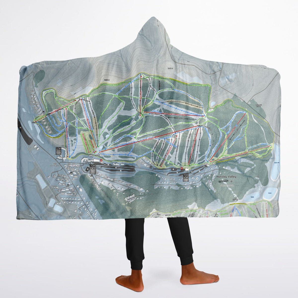 Holiday Valley, New York Ski Trail Map - Youth Hooded Blanket