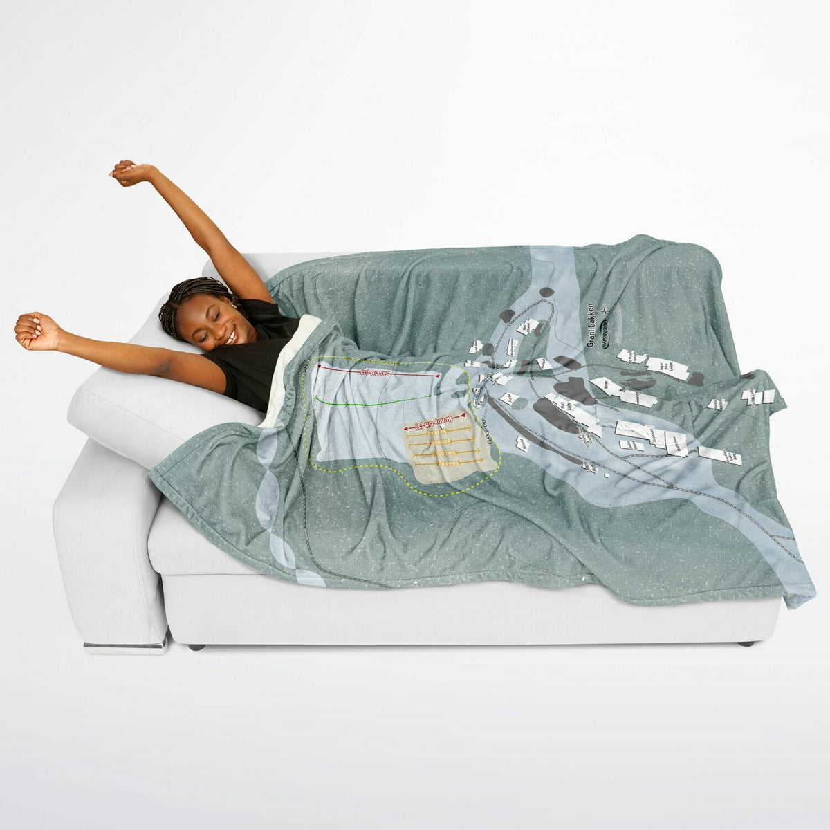 Granlibakken, California Ski Resort Map Flannel Blanket Poncho